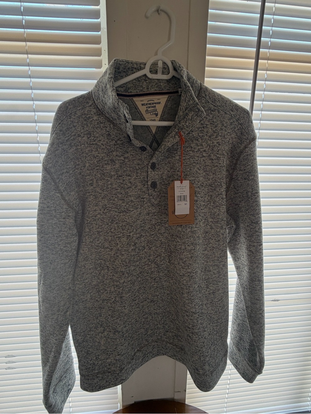 Weatherproof Vintage Gray Marled Quarter-Snap Pullover with Orange Accent
